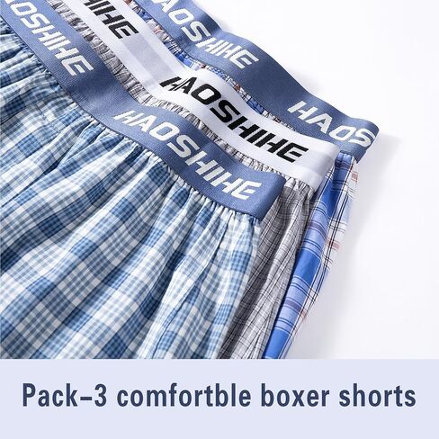 HAOSHIHE Men's woven boxer shorts 100% cotton with exposed waistband loose fit in Kuwait