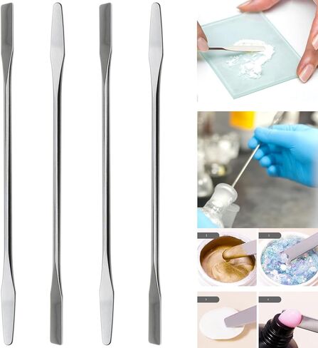 4 قطع 150 مم/5.9 بوصة ملعقة مسطحة مزدوجة الرأس للمختبر شبه مصغرة ملعقة مدببة برأس مسطح فضي من الفولاذ المقاوم للصدأ ملعقة صغيرة مزدوجة الرأس مناسبة لمختبر العلوم والحرف اليدوية in Kuwait