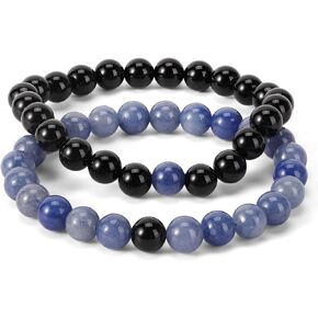 XYZBSTAR 2Pcs Beaded Stretch Bracelets 8mm Round Gemstone Healing Crystal Stone Bracelet Gift for Women Man Couple Reiki Jewelry