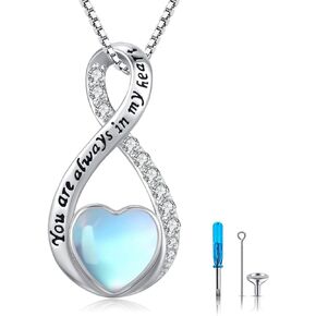 Infinity Urn Necklace for Ashes for Women S925 Sterling Silver Moonstone Cremation Keepsakes for Human Ashes Cremation Necklace Memorial Jewelry Gifts for Women Girls