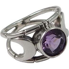 Myhealingworld Amethyst Moon Ring Natural Amethyst Round Faceted Gemstone Ring handmade 925 Sterling Silver Ring Birthstone Jewelry Gift For Her Amethyst Ring Jewelry