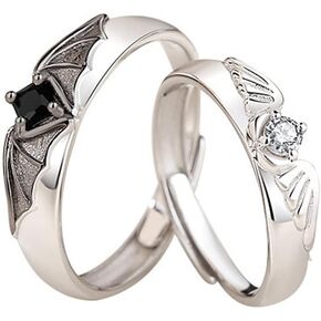 Angel And Devil Wings Rings For Couples Him And Her Silver Black Zircon Goth Anime Cute Aesthetic Couple Matching Rings For Woman Man Angel Devil Wings Sets For His And Her Best Friends