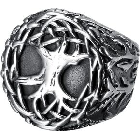 Men's Stainless Steel Vintage Tree of Life Signet Ring for Women Antique Silver Religious Jewelry