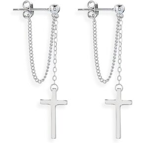 Unique Minimalist Punk 925 Sterling Silver Cross Dangle Drop Earrings Hypoallergenic Chain Ball Studs Earrings for Women Men Statement Jewelry Girls