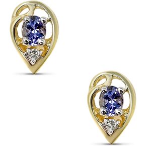 14K Yellow Gold Genuine Tanzanite 1/4Ct Oval Stud Earrings with Diamonds