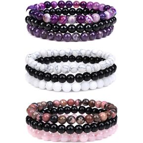 JEWPARK 9 قطع 8 مم / 6 مم أحجار كريمة شبه ثمينة أساور مطرزة للنساء والرجال شفاء كريستال حجر سوار مطاطي دائري مطرز أساور مرنة هدايا مجوهرات للجنسين in Kuwait