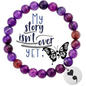 Gifts for Depression Semicolon Bracelet Amethyst Beads Depression Relief Gifts for Women Men Suicide Prevention Awareness Depression Awareness Inspirational Gift Mental Health Jewelry