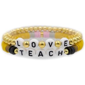 DOLLESS Teacher Bracelets for Women Ploymer Clay Teach Love Inspire Teacher Bracelets Teacher Appreciation Gifts (Style-B, Clay)