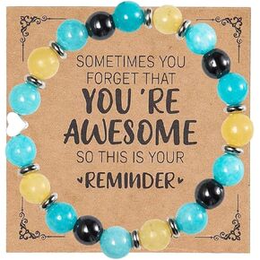SCRDPRAD You're Awesome Inspirational Natural Healing Stone Beaded with Heart Pendant Adjustable Friendship Couple Bracelet Meaningful Card Birthday Jewelry Gifts for Women Men