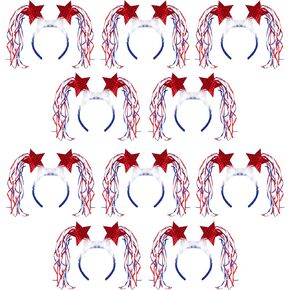 Needzo Fourth of July Headband Bopper with Tassels and Stars, Red White and Blue Patriotic Headwear for Parades and Parties, One Size Fits Most, (Pack of 10)