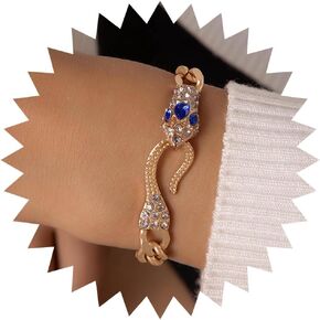 Punk Gold Cuban Link Bracelet Sparkly Crystal Rhinestone Serpent Bracelet Dainty Curb Chain Snake Bracelet Vintage Cobra Animal Cuban Bracelet Accessory Jewelry for Women Girls