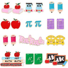 Teacher Earrings Hypoallergenic Cute Small Stud Earrings Funky Apple Books Pencil Teach Owl School Themed Studs Back to School Season Jewelry Teacher’s Day Appreciation Gifts for Students Teacher