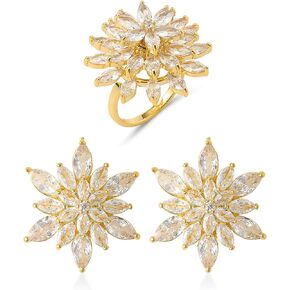 KINIVA Snowflake Stud Earrings & Spin Rings for Women Girls-Cute Flower Crystal Christmas Jewelry Sets Gift for Mother Her