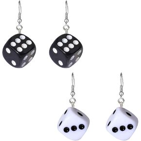coadipress 3D Dice Dangle Drop Earrings Set for Women Girls Funny Punk Resin White Black Cube Dice Casino Contracted Sieve Disco Dancing Earrings jewelry