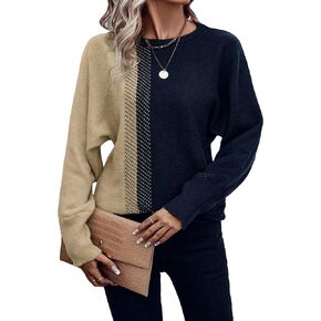 SweatyRocks Women's Long Sleeve Colorblock Sweater Round Neck Loose Fit Pullover Sweater