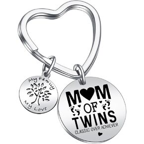 JIUSHUN Mom Of Twins Keychain Mothers Of Twins Gift Twins Mommy Keychain Twin Mother Keychain