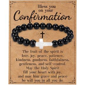 GLITTO First Communion/Confirmation Gifts for Teen Boys Men, Bead White Pearl Cross Bracelets Christian Baptism Jewelry Teenage Boys