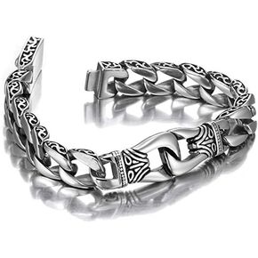 Love Andara Amazing Stainless Steel Men's link Bracelet Silver Black 8 Inch (With Gift Box)
