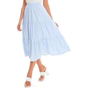 DIASHINY Women's High Waist Elastic Waist A Line Solid Pleated Tiered Long Skirt