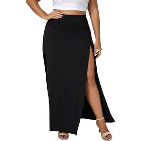 WDIRARA Women's Plus Size Split Long Maxi Skirts Side High Waist A-Line Casual Wrap Skirts