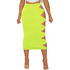 Floerns Women's Cut Out High Waist Knit Side Bodycon Pencil Long Skirt