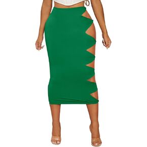 Floerns Women's Cut Out High Waist Knit Side Bodycon Pencil Long Skirt
