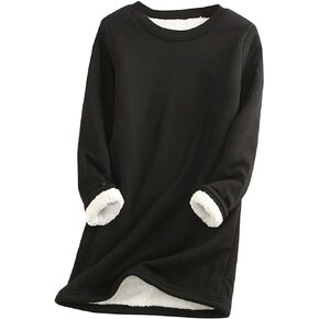 PEHMEA Women's Girls Warm Sherpa Lined Crewneck Pullovers Fleece Sweatshirt Tops