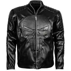 Premium Wears Skull Leather Jacket Men-Skull Embossed Black Faux Leather Jacket