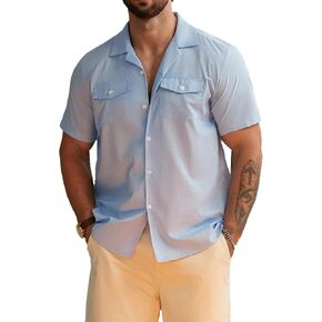 Hardaddy Men's Short Sleeve Button Down Shirt Summer Beach Cuban Collar Shirts Vacation Textured Fabric with Pockets