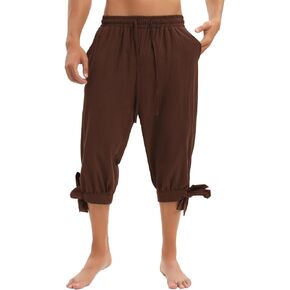 Zando Men's Pirate Costume Shorts Renaissance Costume Men Banded Medieval Pants Halloween Viking Trousers with Pockets