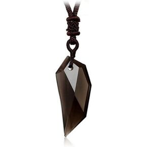 Black Obsidian Hexagram Natural Stone Necklace Translucent Ice Obsidian Wolf Tooth Amulet His and Hers Couples Necklace Lucky Love Pendant Necklace for Men Women