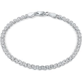 PORI JEWELERS 925 Sterling Silver Italian 3.5mm Bismark Mesh Link Chain Bracelet for Women, Made in Italy