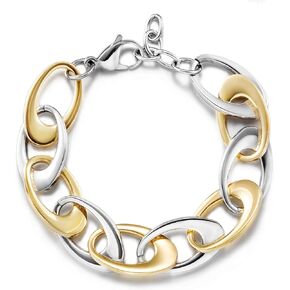 CIUNOFOR Link Bracelet Designer Brand Inspired Antique Women Jewelry Cable WireVintage Valentine Wide Cuban Curb Link Bracelet Stainless Steel Adjustable Chain (two tone)
