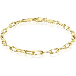 PORI JEWELERS Solid 925 Sterling Silver Or 18K Gold Over Sterling Silver Italian 3mm Paperclip Link Chain Bracelet for Women & Men, Made in Italy