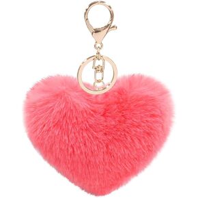 Women's Heart Puffball Keychain Faux Fur Pom Pom Keyholder Bag Accessory Keyring Backpack Charms for Girls