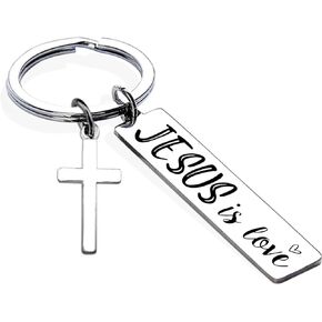 Jesus Gifts for Women Faith Based Christian Gift for Womens Religious Jesus Is Love Spiritual Keychain Baptism Pendant Cross Scripture Christmas Key Chains for Mom Grandma