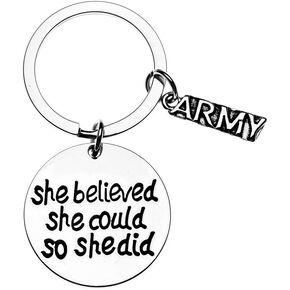 US Army She Believed She Could So She Did Keychain, Inspirational Military Key Rings Gift for Army Daughter, Wife, Mom, Sister or Niece