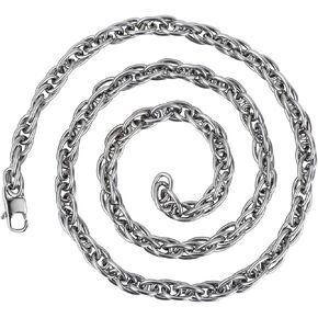 SanThree 7mm Pure Premium Titanium Twist Chain Necklace, Hip Hop Skin Friendly Braid Rope Necklaces for Men & Women Sport Birthday Anniversary, 24 inches, Pure Titanium, No Gemstone