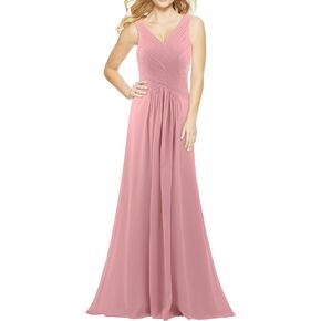 Women's V Neck Sleeveless 2023 Fall Elegant Long Bridesmaid Dress Formal Wedding Guest Evening Party Dress