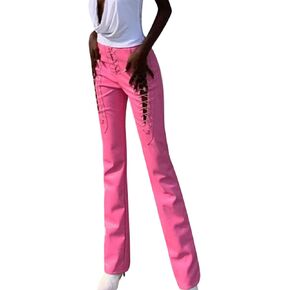 Women Lace Up PU Leather Pants Leggings Stretch High Waisted Hollow Out Bandage Trousers Y2K Streetwear