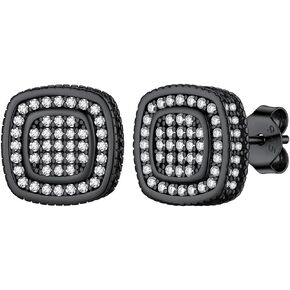 925 Sterling Silver Cubic Zirconia Stud Earrings - Fully Encrusted with Zirconia, Perfect for Men and Women