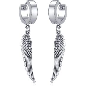 Punk Jewelry Huggie Hoop Earrings Stainless Steel Feather Dangle Drop Earrings