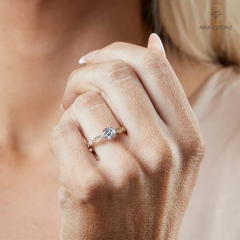 MAX + STONE 1 Carat Cubic Zirconia Engagement or Anniversary Ring for Women with Marquise Band in 10k White or Yellow Gold (1.0 ct.tw) Size 4.5 to 9 in Saudi Arabia
