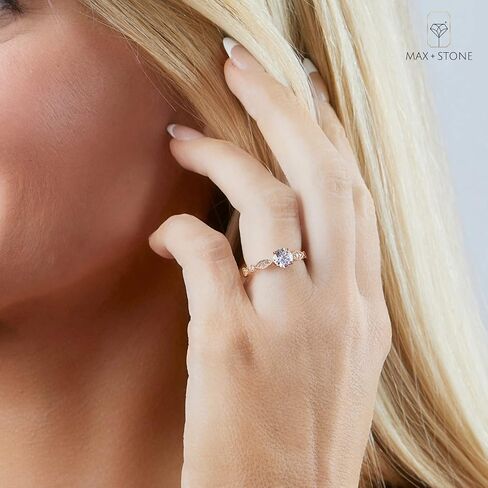 MAX + STONE 1 Carat Cubic Zirconia Engagement or Anniversary Ring for Women with Marquise Band in 10k White or Yellow Gold (1.0 ct.tw) Size 4.5 to 9 in Saudi Arabia