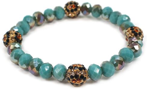 Miracle Collection Bohemian Glass bead with Leopard Crystal Ball Stretch Bracelet-Versatile Stretch Sparkly Crystal Beads Stackable Bracelet. in Saudi Arabia