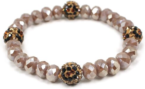 Miracle Collection Bohemian Glass bead with Leopard Crystal Ball Stretch Bracelet-Versatile Stretch Sparkly Crystal Beads Stackable Bracelet. in Saudi Arabia