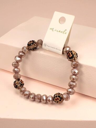 Miracle Collection Bohemian Glass bead with Leopard Crystal Ball Stretch Bracelet-Versatile Stretch Sparkly Crystal Beads Stackable Bracelet. in Saudi Arabia