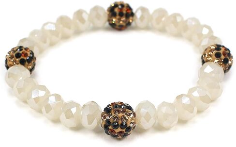 Miracle Collection Bohemian Glass bead with Leopard Crystal Ball Stretch Bracelet-Versatile Stretch Sparkly Crystal Beads Stackable Bracelet. in Saudi Arabia