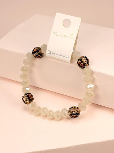 Miracle Collection Bohemian Glass bead with Leopard Crystal Ball Stretch Bracelet-Versatile Stretch Sparkly Crystal Beads Stackable Bracelet. in Saudi Arabia