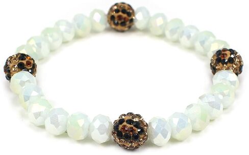 Miracle Collection Bohemian Glass bead with Leopard Crystal Ball Stretch Bracelet-Versatile Stretch Sparkly Crystal Beads Stackable Bracelet. in Saudi Arabia